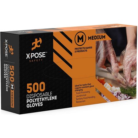XPOSE SAFETY 500 Clear Disposable Poly Gloves - Medium P500-M